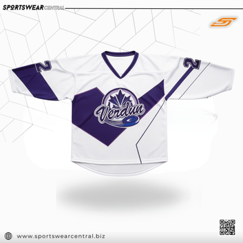 Ice Hockey Jersey – White & Purple Sublimated Hockey Jersey for Players